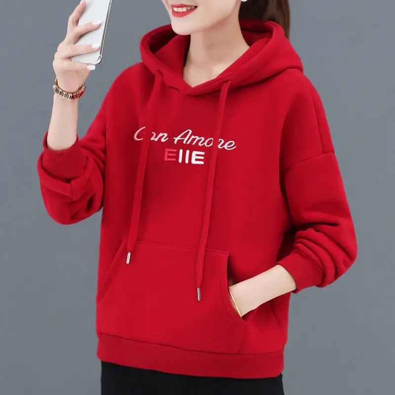 2023 New In Hoodies & Sweatshirts Hooded Autumn Winter Fleece Thick Warm Pullover Cheap Women's Sweatshirts And Free Shipping