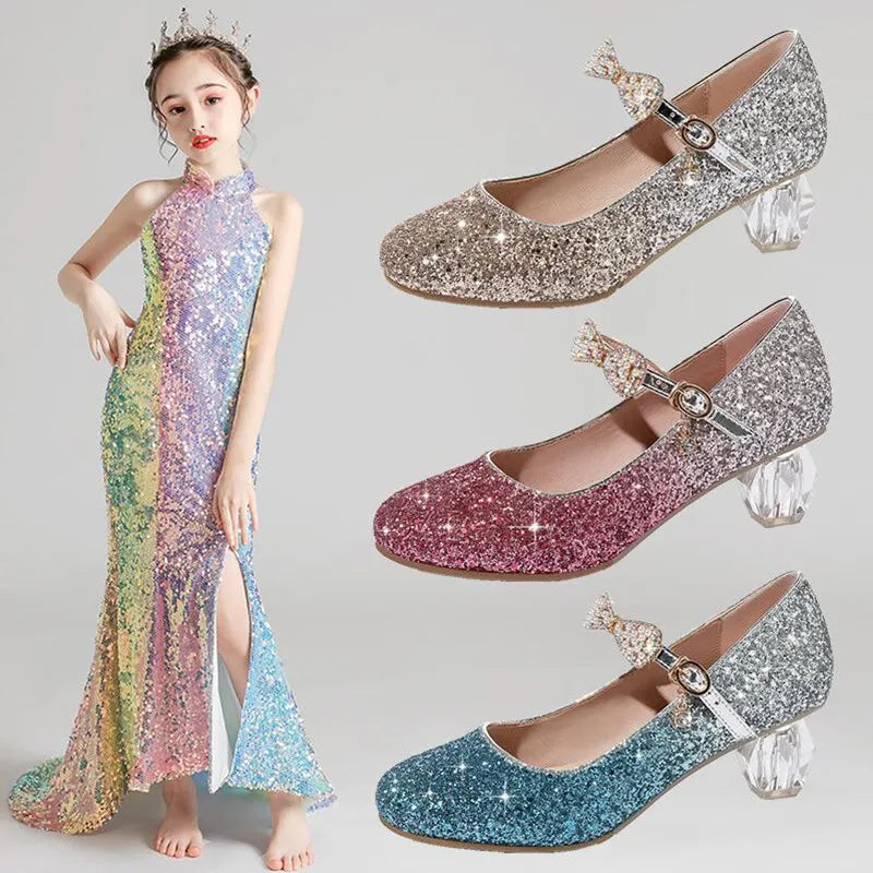 Princess Girl High Heel Shoe Fashion Children Dance Shoes Kids Crystal Party Dress Shoes