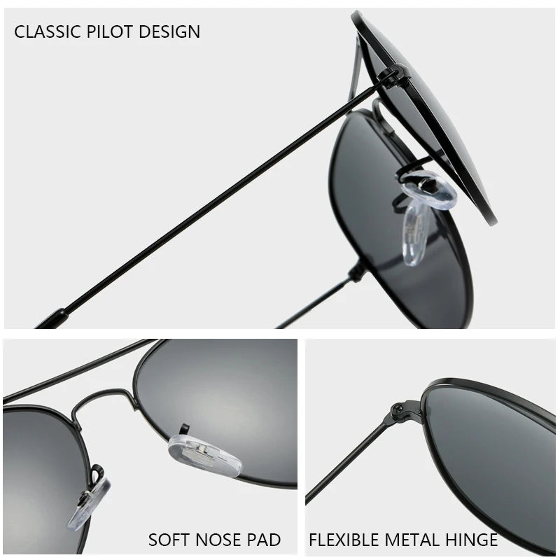 Classic Pilot Men Sunglasses Polarized Vintage Metal Ray Sun Glasses Women Mirror Colors Driving Male Shades UV400