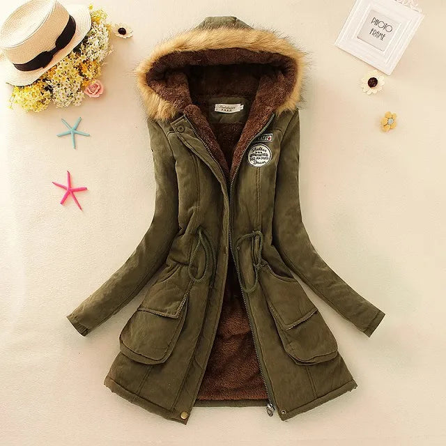 Brand Dark Pink Women's Jacket Overcoat Winter Warm Fur Hooded Coat 15 Solid Colors Thick Parkas Female Outerwear Ladies Tops