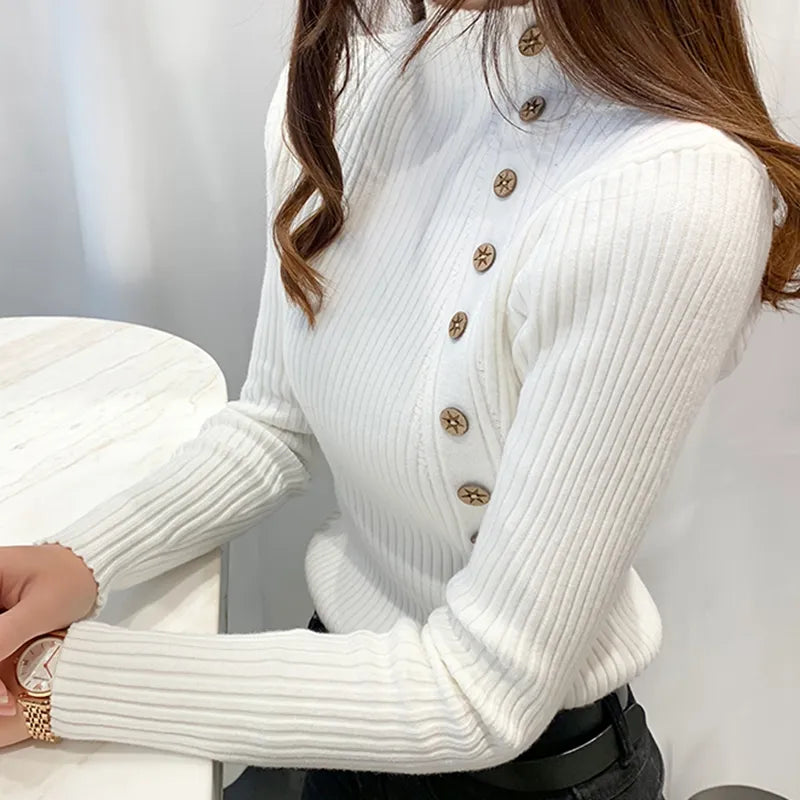 Women Knitted Winter Pullovers 2023 Fashion Long Sleeve White Black Sweaters Turtleneck Korean Clothes Elegant Pink Ladies Tops