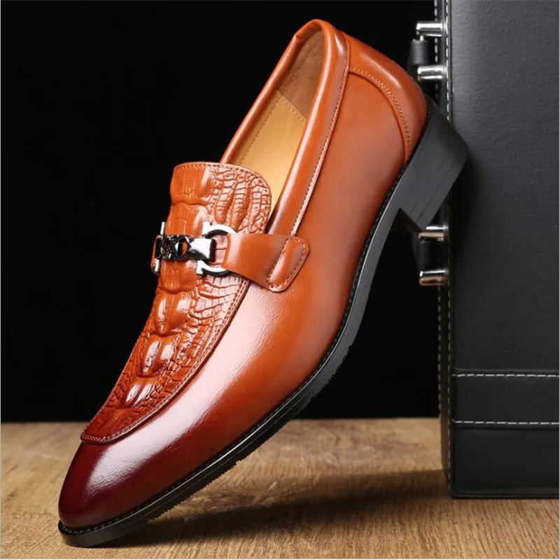 movechain Men Crocodile Grain Leather Dress Business Office Slip-on Shoes Mens Wedding Party Loafers Men's Casual Buckle Flats