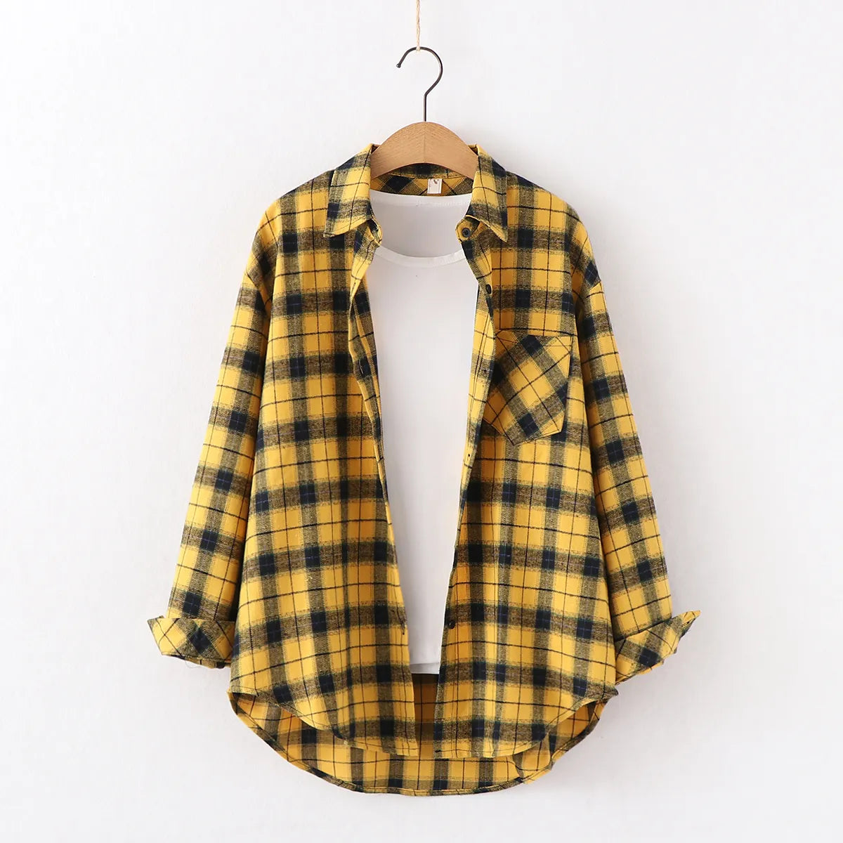 Loose Casual Style Women's Yellow Red Plaid Shirt 2023 New Womens Tops Large Size Long Sleeve Shirts Boutique Clothing