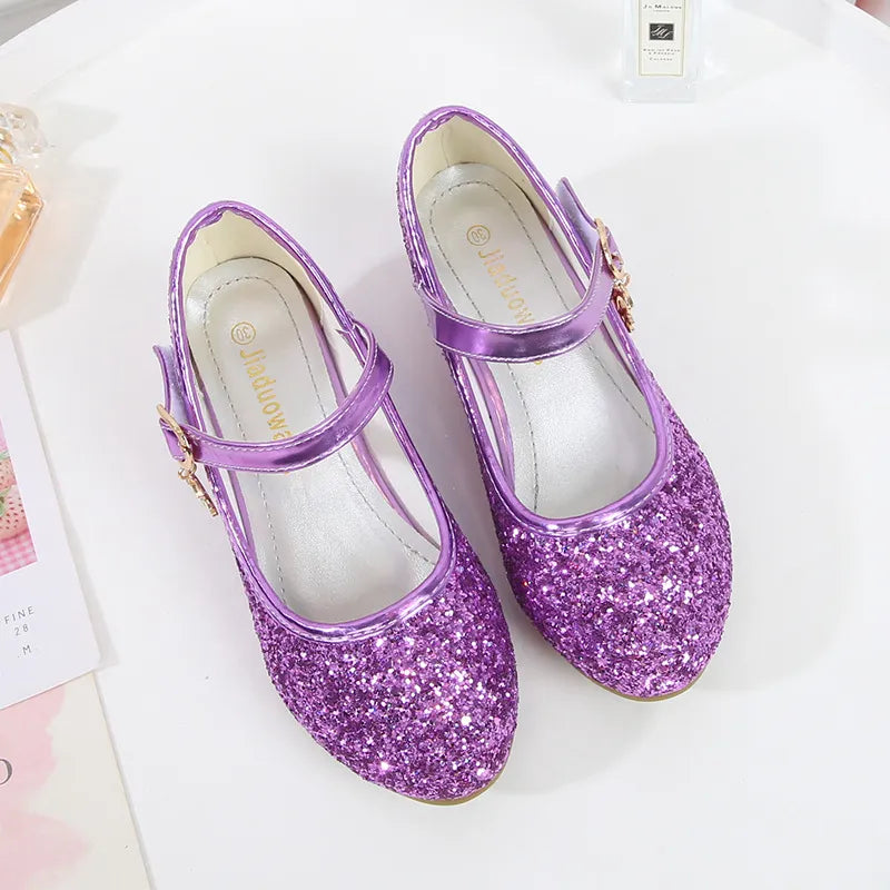 ULKNN Girls Purple  High Heels For Kids Princess RED Leather Shoe Footwear Children's Party Wedding Shoes Round Toe 1-3CM