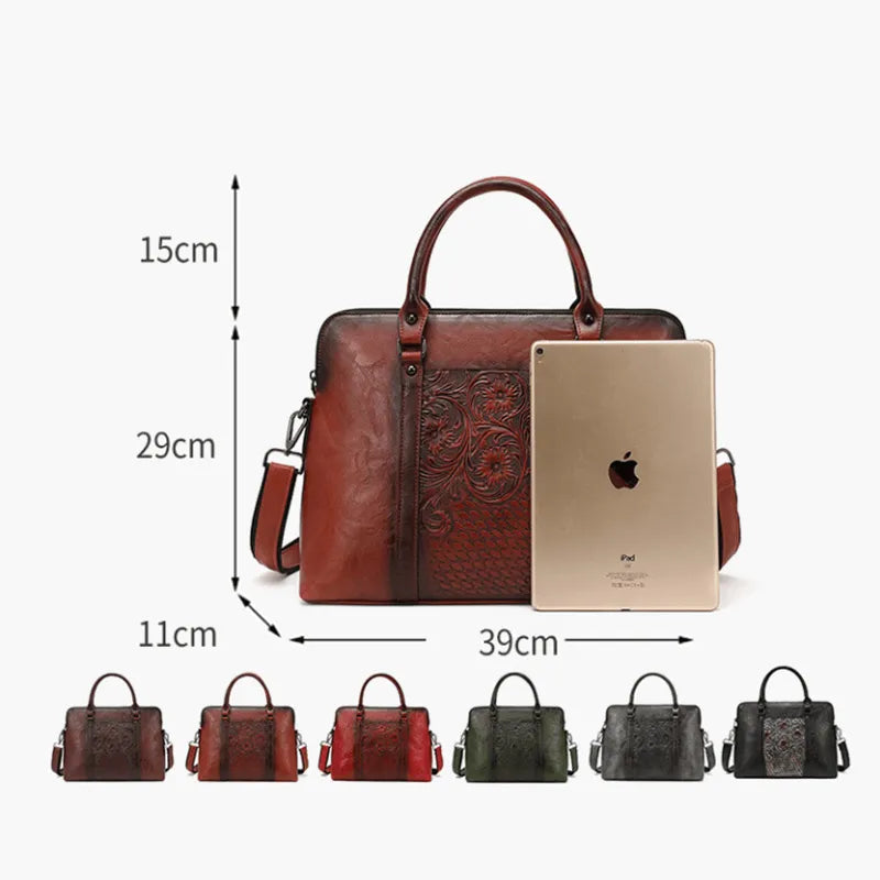 MOTAORA Women's Leather Handbag Large Capacity Vintage Shoulder Bags Female Retro Embossed Women Briefcase For 14 inch Laptop