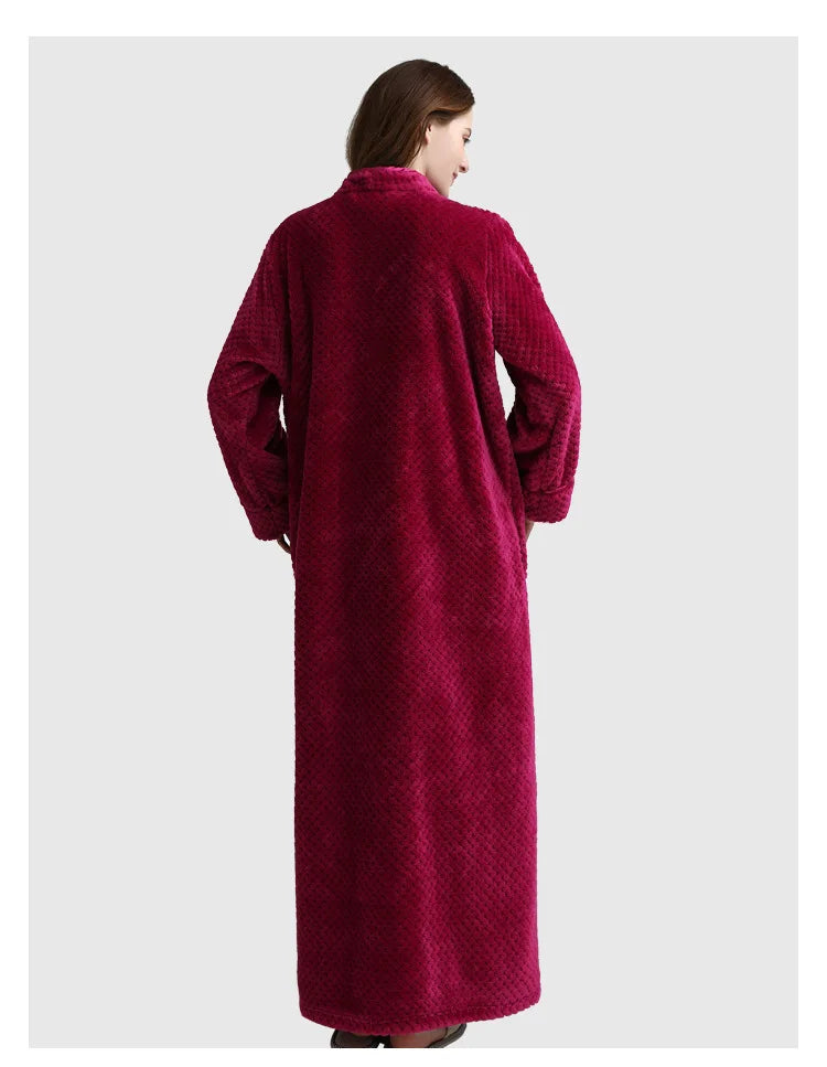 2021 New Robes For Women New Autumn And Winter Thicken Warm Flannel Bath Robe Zipper  Women Clothing Nightgown Robes Pajamas