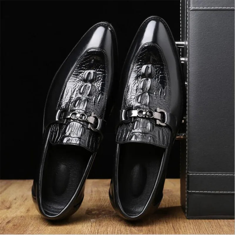 movechain Men Crocodile Grain Leather Dress Business Office Slip-on Shoes Mens Wedding Party Loafers Men's Casual Buckle Flats