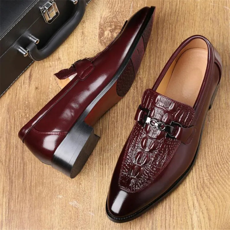 movechain Men Crocodile Grain Leather Dress Business Office Slip-on Shoes Mens Wedding Party Loafers Men's Casual Buckle Flats