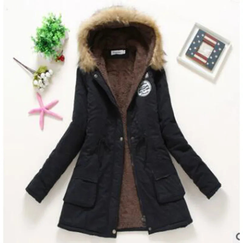 Winter Coat for Women Slim XXXL Size Outwear Medium-Long Cotton Padded Coat Thick Warm Hooded Parka Mujer Women's Casual Jacket