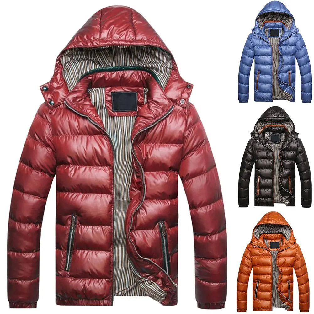 HOT SALES！！！New Arrival Winter Men Solid Color Hooded Long Sleeve Zip Up Pocket Down Jacket Quilted Coat Wholesale Dropshipping