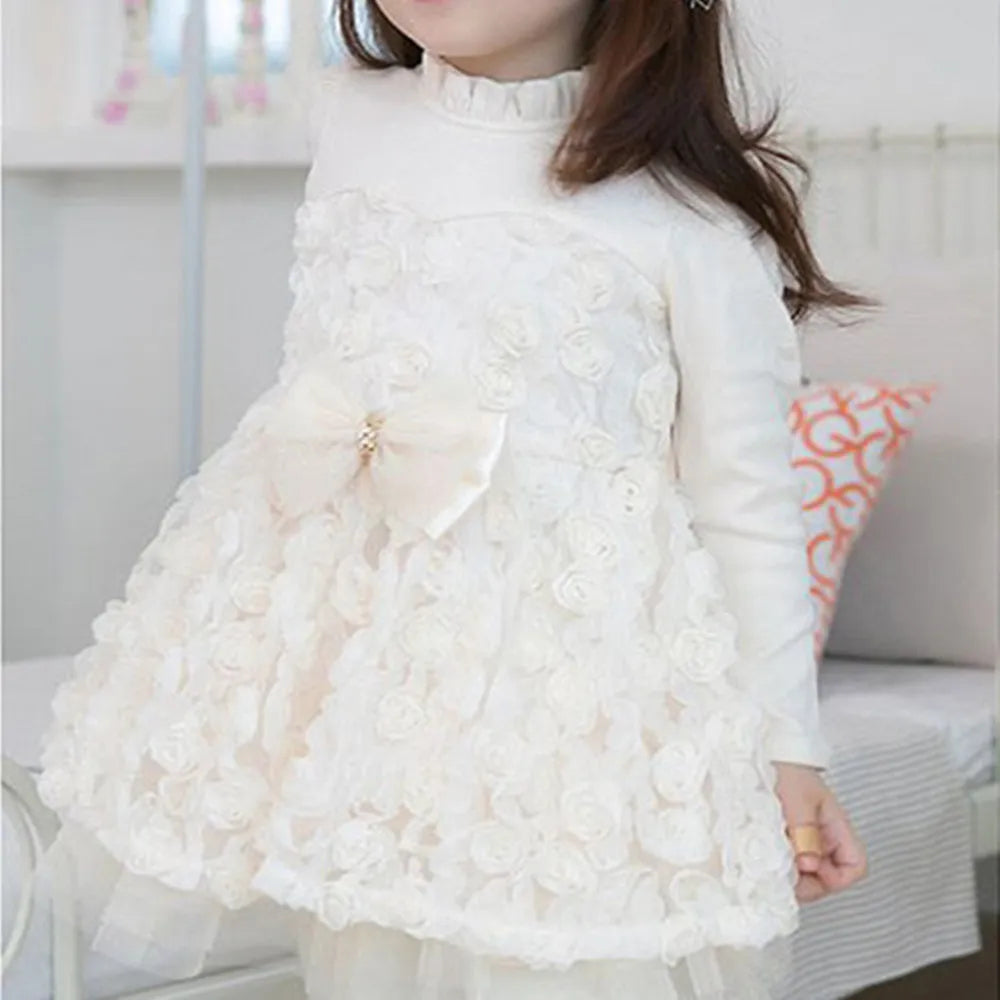 Girls Long Sleeve lace princess Party Pageant Rose flower Dresses  YF006