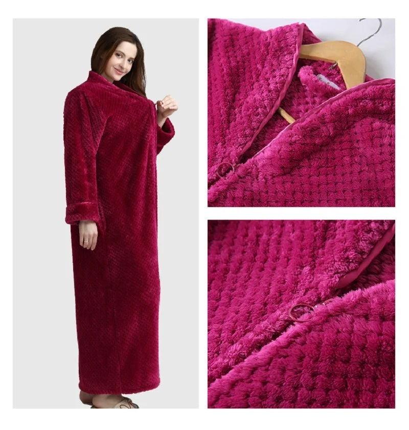 2021 New Robes For Women New Autumn And Winter Thicken Warm Flannel Bath Robe Zipper  Women Clothing Nightgown Robes Pajamas