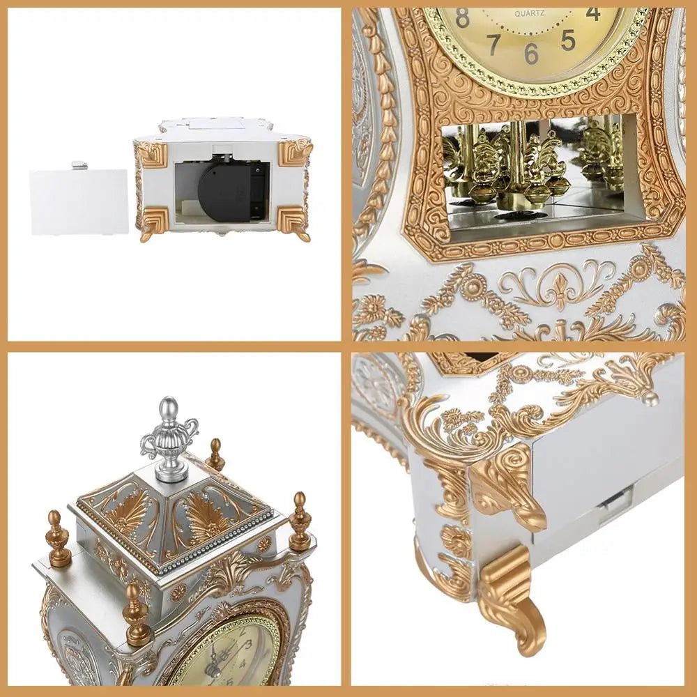 Vintage Desk Alarm Clock Classical Royalty Sitting Room TV Cabinet Desktop Clocks Battery Powered Table Clock Home Decoration