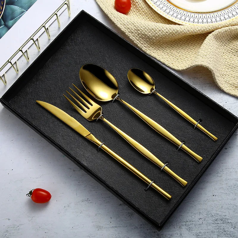 Stainless Steel Cutlery Silverware Spoon Set Dinner Set Matte Gold Cutlery Knives Forks Spoons Dinnerware Set Eco Friendly