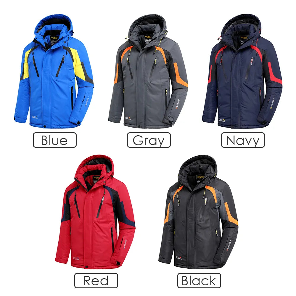 Men Winter New Outdoor Jet Ski Premium Snow Warm Parkas Jacket Coat Men Outwear Casual Hooded Waterproof Thick Fleece Parka Men