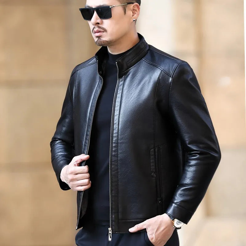 YXL-221 Natural Leather Jacket Men's Stand-up Collar  Business Casual Fur One-piece Men's Super Soft SE Plush Liner Warm Jacket