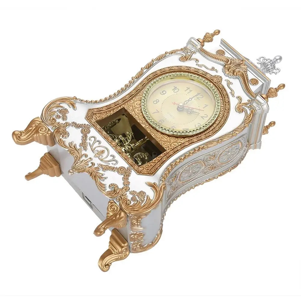 Vintage Desk Alarm Clock Classical Royalty Sitting Room TV Cabinet Desktop Clocks Battery Powered Table Clock Home Decoration