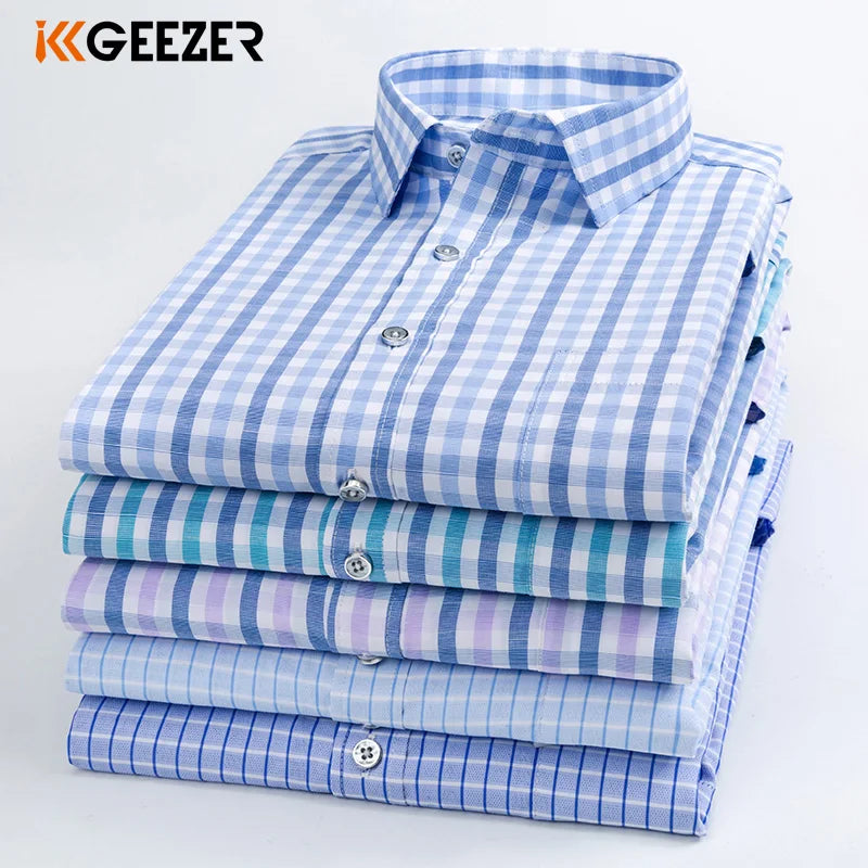 Men Shirt Striped Long Sleeve Dress Formal Shirt Plaid Casual Slim Fit Pocket High Quality Brand Business Plus Size Dropshipping