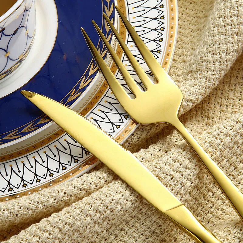 Stainless Steel Cutlery Silverware Spoon Set Dinner Set Matte Gold Cutlery Knives Forks Spoons Dinnerware Set Eco Friendly