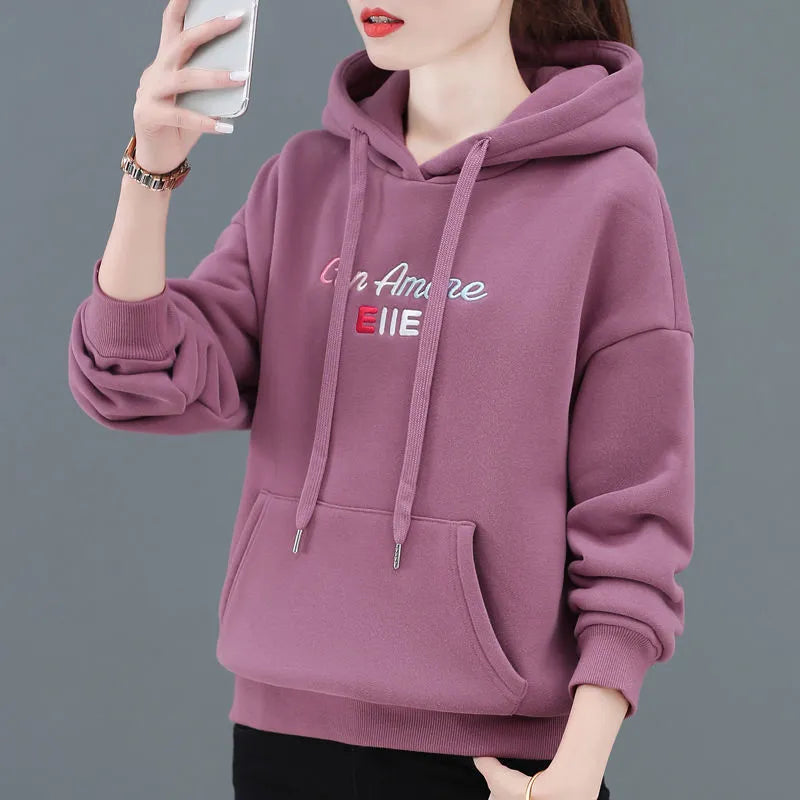 2023 New In Hoodies & Sweatshirts Hooded Autumn Winter Fleece Thick Warm Pullover Cheap Women's Sweatshirts And Free Shipping