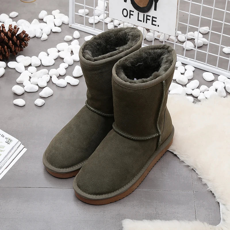 GRWG 100% Genuine Cowhide Leather Snow Boots Women Top Quality Australia Boots Winter Boots For Women Warm Botas Mujer