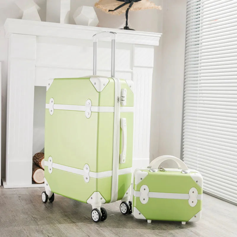 Luggage 20" 22" 24" 26" inch women hard retro rolling luggage set trolley baggage with cosmetic bag vintage suitcase for girls