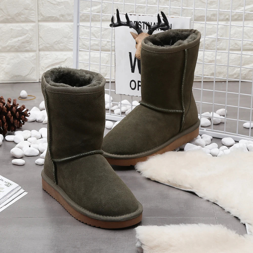 GRWG 100% Genuine Cowhide Leather Snow Boots Women Top Quality Australia Boots Winter Boots For Women Warm Botas Mujer