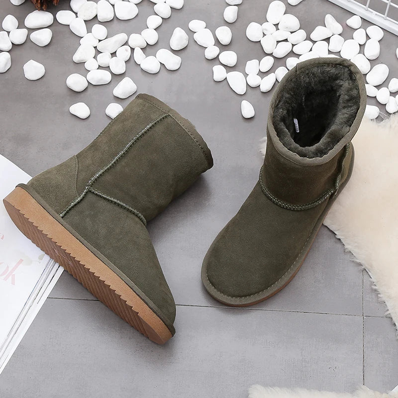 GRWG 100% Genuine Cowhide Leather Snow Boots Women Top Quality Australia Boots Winter Boots For Women Warm Botas Mujer