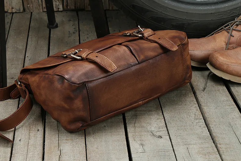 Vintage Genuine Leather Messenger Bag men Leather Shoulder Bag Men Crossbody Bag male Fashion Casual Sling Leisure Bags Brown