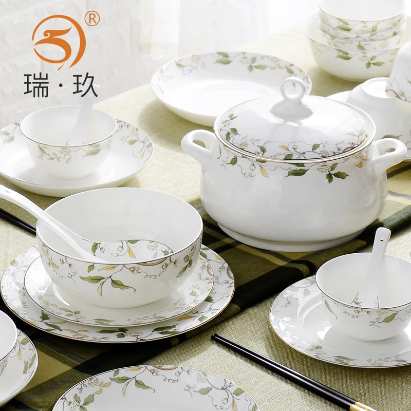 Tangshan Bone Porcelain Bowls and Dishes with Pottery Bowls and Plates with Soup Bowls and Noodles