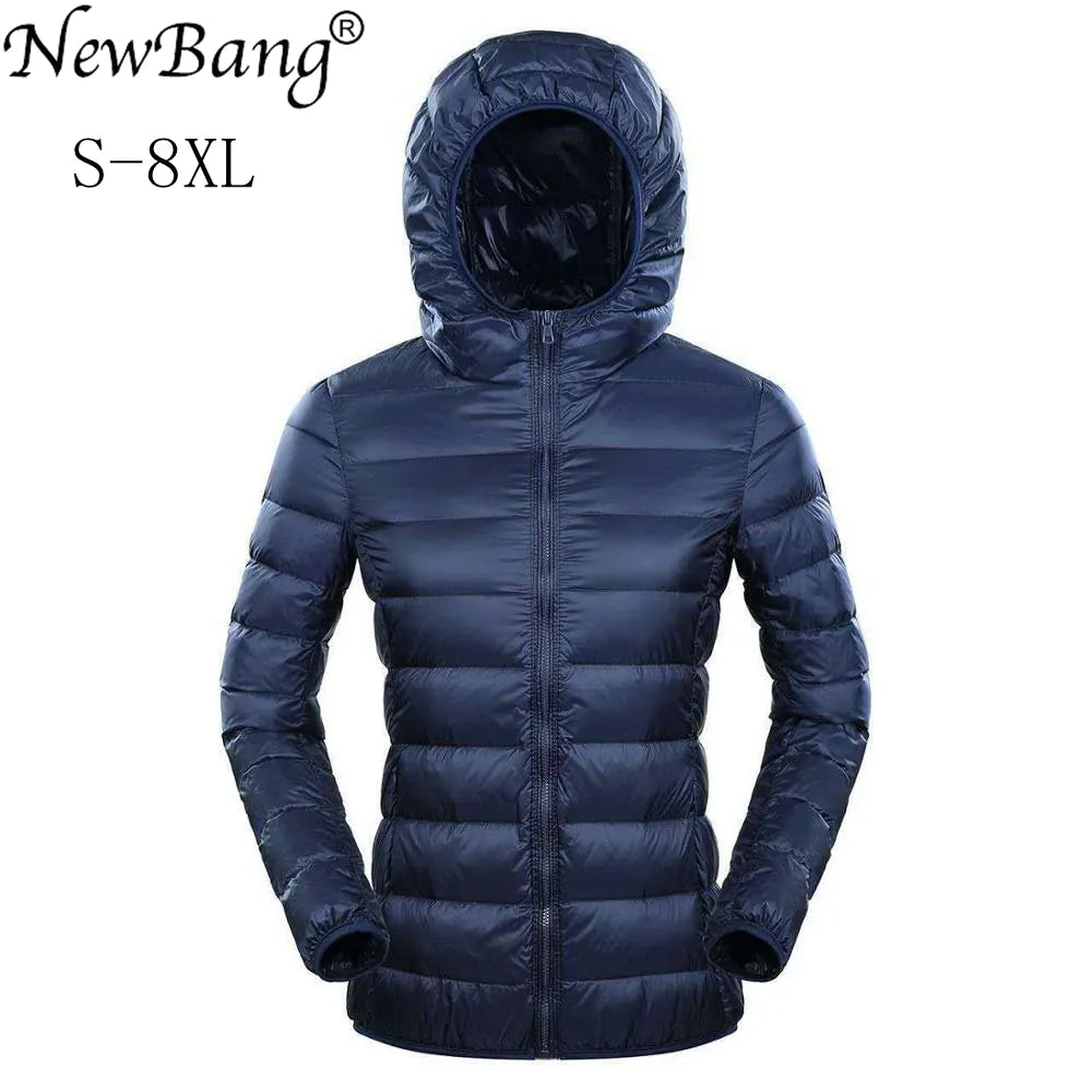 NewBang 7XL 8XL Plus Size Down Jacket Women Hooded Ultra Light Down Jacket Women Plus Feather Winter Thin Warm Windbreaker Coats