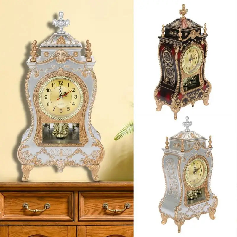 Vintage Desk Alarm Clock Classical Royalty Sitting Room TV Cabinet Desktop Clocks Battery Powered Table Clock Home Decoration