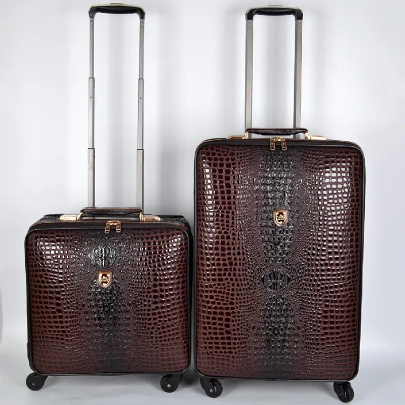 Real Leather crocodile pattern trolley suitcase universal wheel 16/20 inch boarding travel luggage full leather travel suitcase