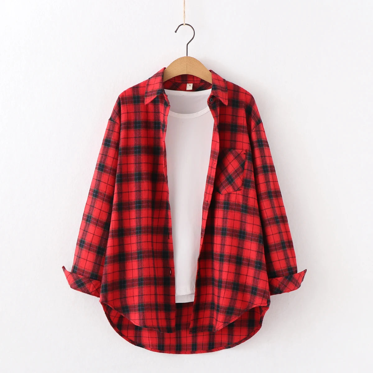 Loose Casual Style Women's Yellow Red Plaid Shirt 2023 New Womens Tops Large Size Long Sleeve Shirts Boutique Clothing