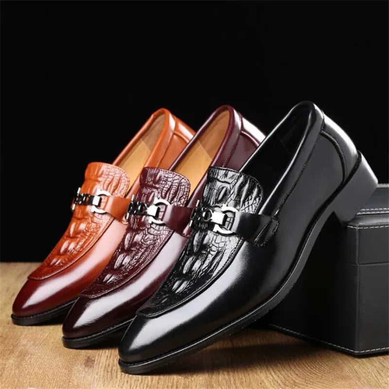 movechain Men Crocodile Grain Leather Dress Business Office Slip-on Shoes Mens Wedding Party Loafers Men's Casual Buckle Flats