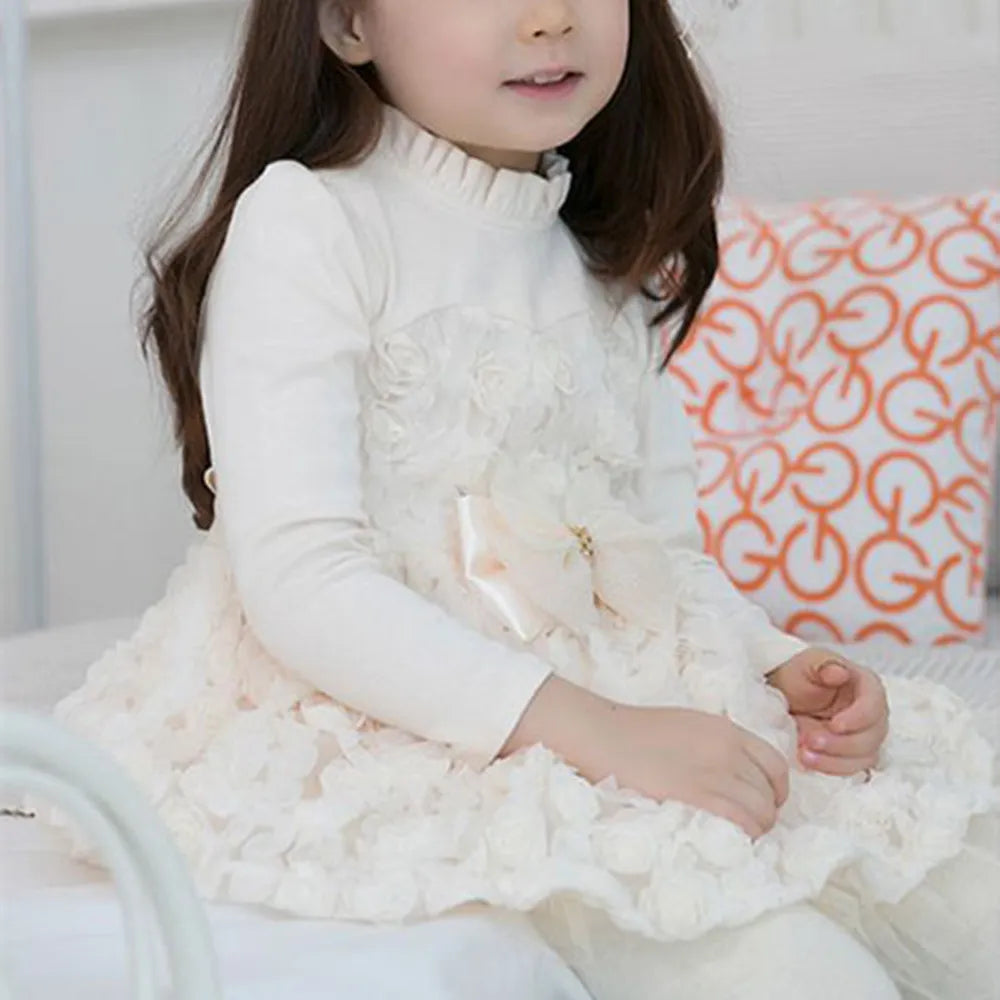 Girls Long Sleeve lace princess Party Pageant Rose flower Dresses  YF006