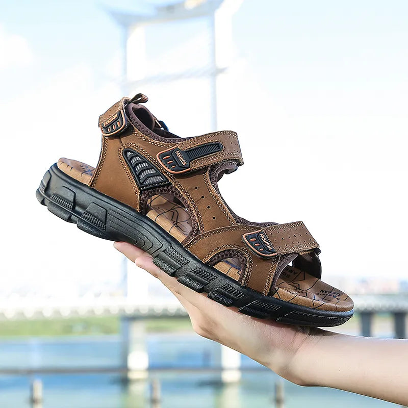 Brand Classic Mens Sandals Summer Genuine Leather Sandals Men Outdoor Casual Lightweight Sandal Fashion Men Sneakers Size 38-46