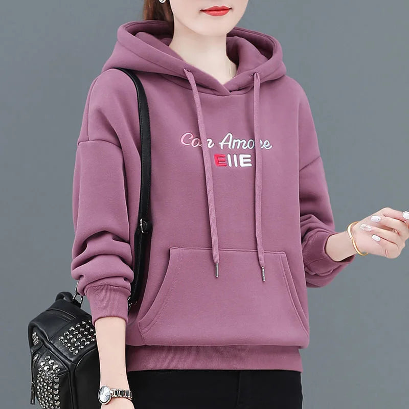 2023 New In Hoodies & Sweatshirts Hooded Autumn Winter Fleece Thick Warm Pullover Cheap Women's Sweatshirts And Free Shipping