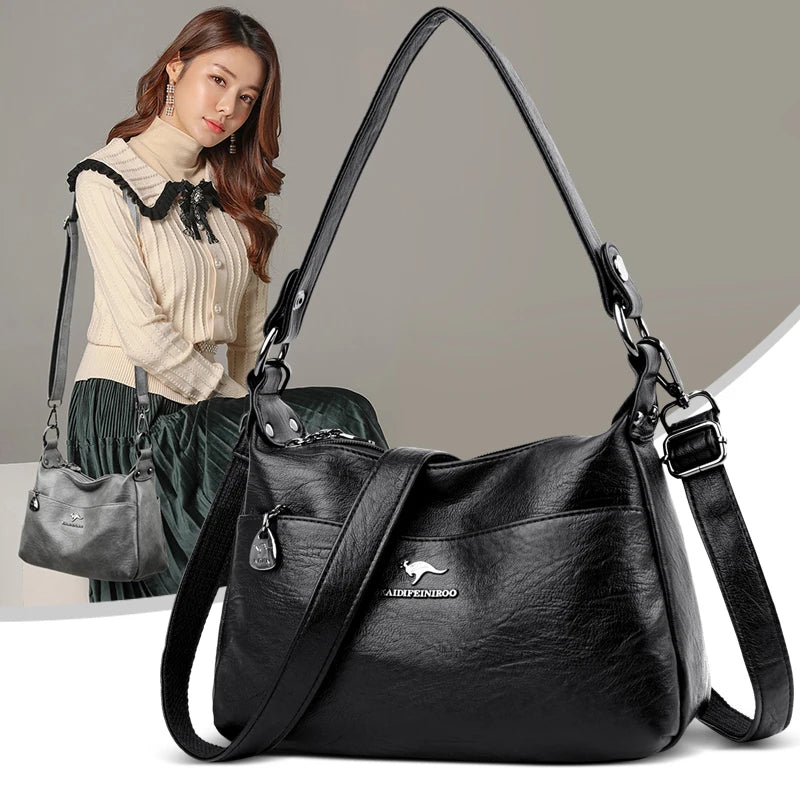 Ladies Multi-pocket Messenger Bag High Quality Soft PU Leather Shoulder Bags Casual Crossbody Bags for Women 2022 New Tote