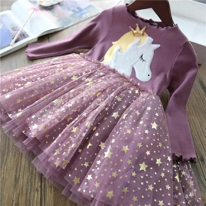 Unicorn Princess Dress 2022 Autumn Toddler Kids Dresses For Girls Children Birthday Party Halloween Christmas Costume 2 to 7 Y