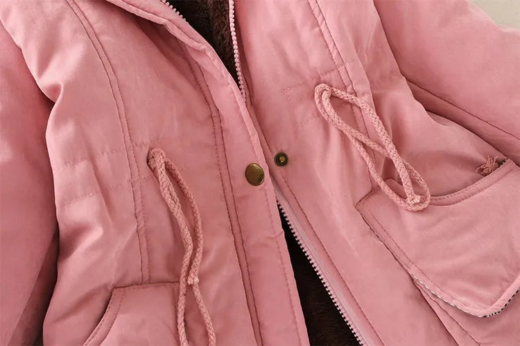 Brand Dark Pink Women's Jacket Overcoat Winter Warm Fur Hooded Coat 15 Solid Colors Thick Parkas Female Outerwear Ladies Tops