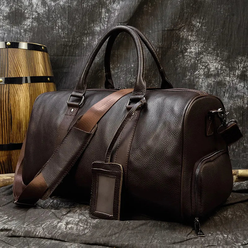 Luxury Genuine Leather Men Women Travel Bag Cow Leather Carry On Luggage Bag Travel Shoulder Bag Male Female Weekend Duffle Bag