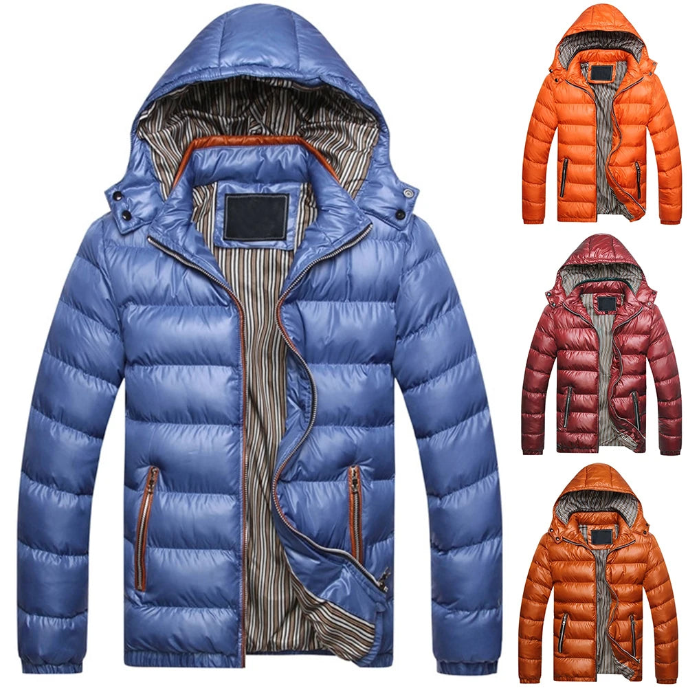 HOT SALES！！！New Arrival Winter Men Solid Color Hooded Long Sleeve Zip Up Pocket Down Jacket Quilted Coat Wholesale Dropshipping