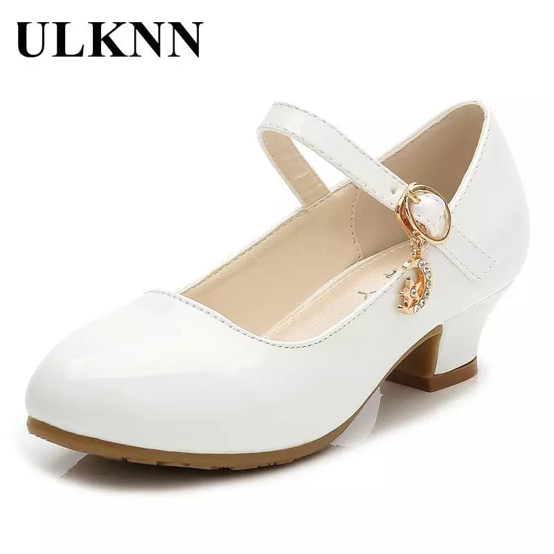 Children Girls Leather Shoes White Princess High Heel Shoes For Kids Girls Performance Dress Student Show Dance Sandals 26-41