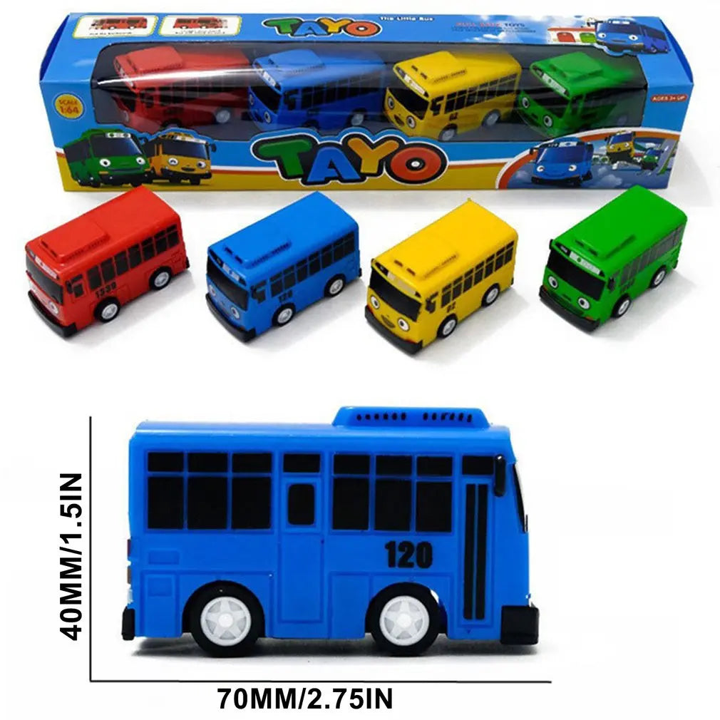 4pcs/set Anime Tayo the Little Bus Educational Toys Cartoon Mini Plastic Pull Back Bus Car Model Toy for Kids Christmas Gifts