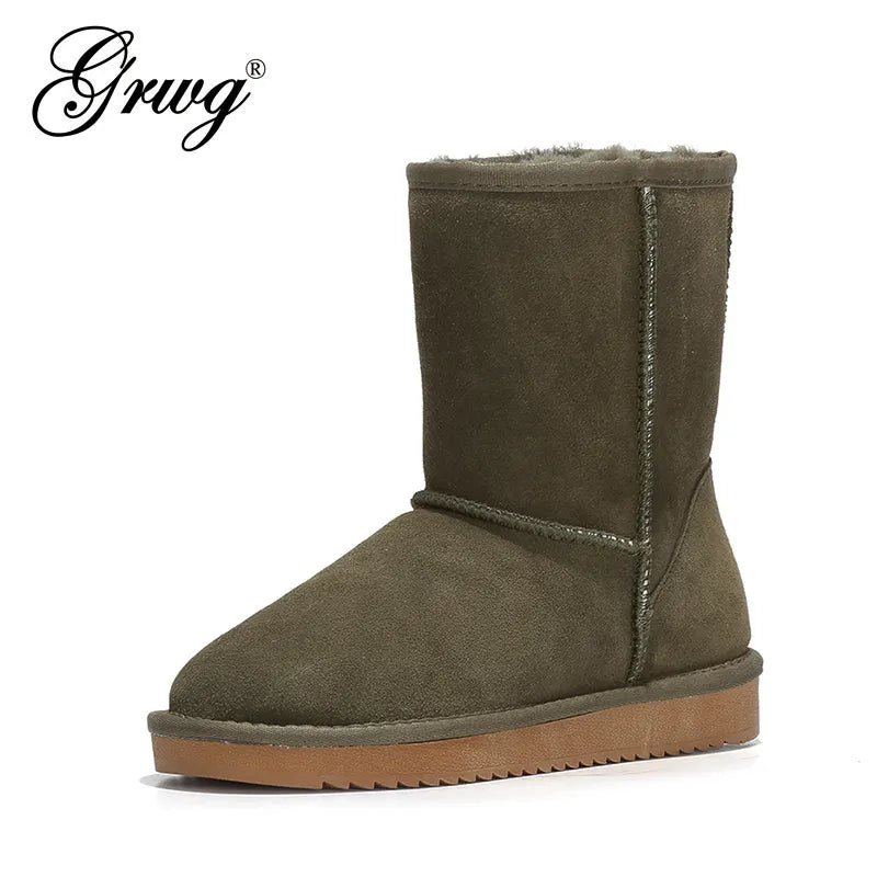 GRWG 100% Genuine Cowhide Leather Snow Boots Women Top Quality Australia Boots Winter Boots For Women Warm Botas Mujer