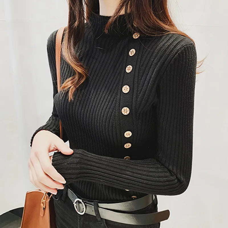 Women Knitted Winter Pullovers 2023 Fashion Long Sleeve White Black Sweaters Turtleneck Korean Clothes Elegant Pink Ladies Tops