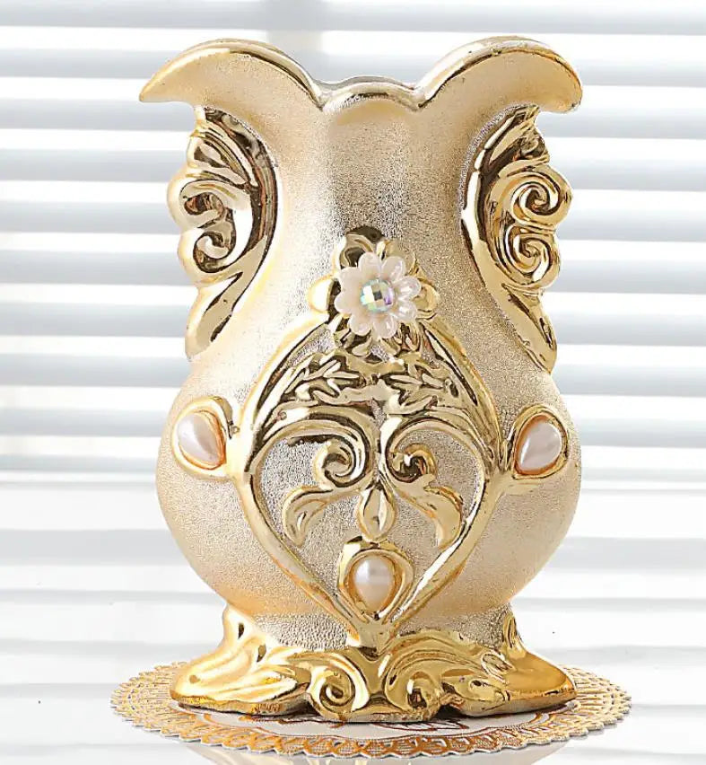 Gilt Frosted Porcelain Vase Vintage Advanced Ceramic Flower Vase For Room Study Hallway Home Wedding Decor