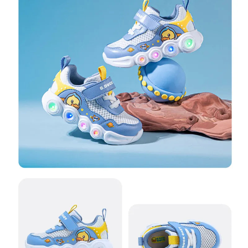 B.Duck Children Sports LEDShoes Infant Soft-soled Toddler Shoes Girls Boys Baby Shoes Breathable Net Sneakers Fashion Kids Shoes