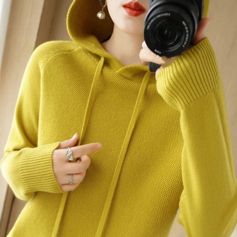 Hooded Sweater for Women Spring and Autumn 2023 New Hoodie Underlay with Knitted Shirt for Casual Large Hooded Sweater for Women